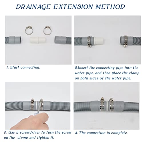 Extendable Drain Hose, TMBMLPP Drain Hose Extension Pipe, Dishwasher Hose Extender Kit, Washer Drain Hose, Washing Machine Drain Hose Clip, for Washing Machine Washer Dryer Dishwasher (2.5M, 25mm)