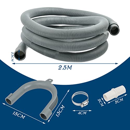 Extendable Drain Hose, TMBMLPP Drain Hose Extension Pipe, Dishwasher Hose Extender Kit, Washer Drain Hose, Washing Machine Drain Hose Clip, for Washing Machine Washer Dryer Dishwasher (2.5M, 25mm)