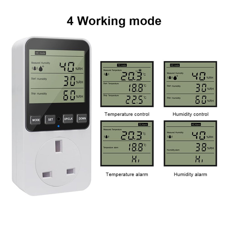 KETOTEK Digital Humidity Controller Plug Humidistat/Thermostat Outlet 230V with Alarm for Humidifier Dehumidifier Reptile Terrariums